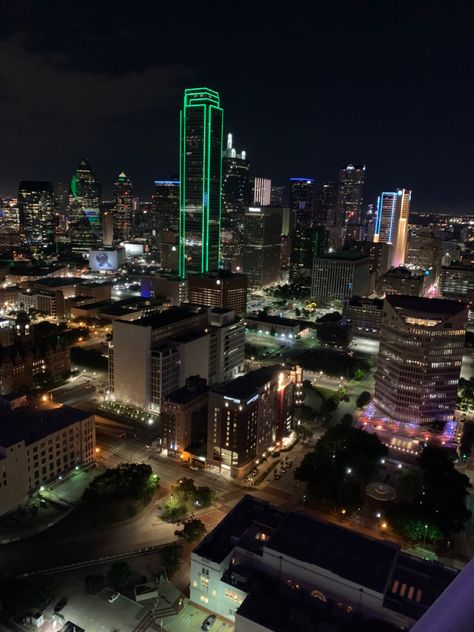 Dallas Night Aesthetic, Downtown Dallas At Night, Dallas Texas Skyline, Six Flags Over Texas, City View Night, Dallas City, Modern Apartment Decor, Downtown Dallas, Dallas Texas