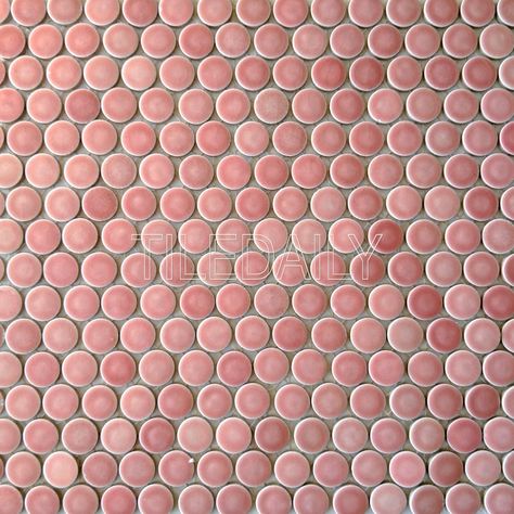 Pink Penny Tile, Penny Round Tile Bathroom, Penny Tile Bathroom Floor, Mosaic Bathroom Floor, Penny Tiles Bathroom, Penny Mosaic, Penny Tile Floors, Glass Tiles Kitchen, Glass Tile Backsplash Kitchen