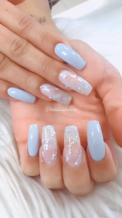 Blue Wedding Nails, Sky Blue Nails, Quinceanera Nails, Nails Art Designs, Light Blue Nails, Baby Blue Nails, Art Designs Ideas, Formal Nails, Beauty Nails Design