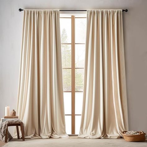 Amazon.com: jinchan Velvet Curtains for Living Room, Thermal Insulated Luxury Curtains 96 Inch Long for Bedroom, Stylish Soft Privacy Drapes, Room Darkening Rod Pocket Window Treatments, 2 Panels Cream Beige : Home & Kitchen Window Curtains Bedroom, Geometric Curtains, Long Room, Pinch Pleat Curtains, Window Curtain Rods, Luxury Curtains, Soft Luxury, Insulated Curtains, Thermal Curtains