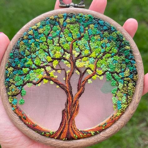 Trees and Plants Come Alive in Lush Embroidery Art Embroider Ideas, Colors Of The Wind, Stars And Moons, Embroidery Materials, Hand Work Embroidery, Thread Painting, French Knots, Creative Embroidery, Embroidery Supplies