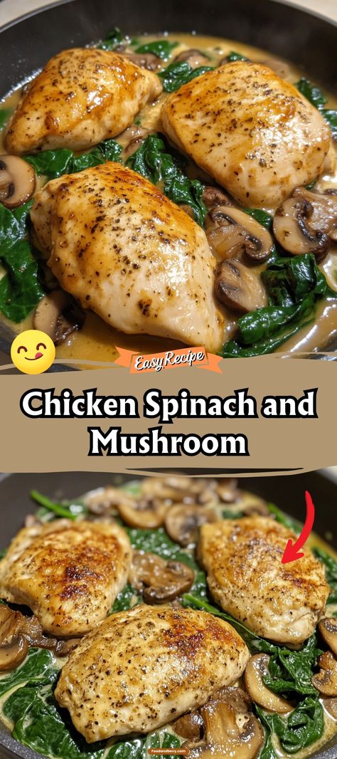 Delight in the wholesome goodness of Chicken Spinach and Mushroom, a nutritious and flavorful dish packed with sautéed mushrooms, fresh spinach, and tender chicken. This healthy and delicious combination is perfect for a light yet fulfilling meal, suitable for any day of the week. #ChickenSpinachMushroom #HealthyEating #NutritiousDinner Chicken Spinach Mushroom, Spinach Recipes Healthy, Mushroom Recipes Healthy, Spinach And Mushroom, Spinach Casserole, Sautéed Mushrooms, Hearty Lunch, Mushroom Recipe, Chicken Spinach