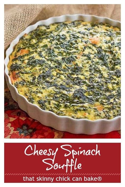 Spinach Souffle - An easy, cheesy spinach casserole that makes a terrific side dish! Perfect for the holidays. #casserole #sidedish #spinach #holidays #thatskinnychickcanbake Thanksgiving Wednesday, Spinach Madeline, Spinach Souffle, Spinach Casserole, Souffle Recipes, Thanksgiving Recipe, Holiday Side Dishes, Spinach Recipes, Spinach And Cheese