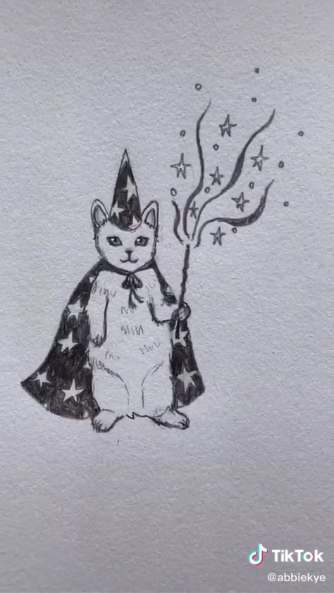 Wizard Drawings, Wizard Tattoo, Wizard Cat, Cartoon Character Tattoos, Magic Tattoo, Magic Cat, Cat Doodle, Cat Sketch, Sketchbook Art Journal