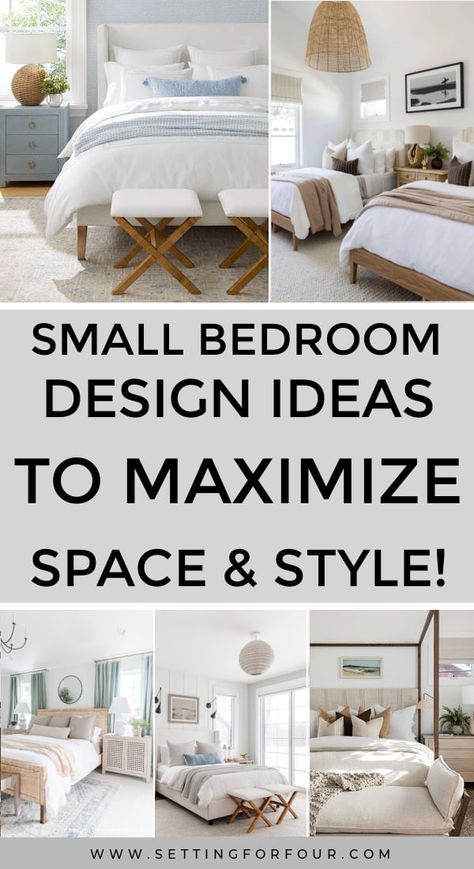 Small Bedroom Ideas To Maximize Space and Style. Furniture layout and small space solutions! Bedroom Furniture Ideas For Small Rooms, Guest Bedroom Furniture Layout, Small Contemporary Bedroom Ideas, Au Pair Bedroom Ideas, Lake House Guest Bedroom Ideas, Small Bedroom Double Bed Layout, Small Bedroom With Double Bed Ideas, Airbnb Bedroom Design, Bedroom Arrangement Ideas With Window