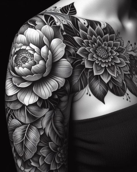 Floral tattoos are the perfect way to add some natural charm to your ink. Subtle, stunning, and always in style! Black And Gray Flower Tattoo, Minimalist Floral Tattoo, Floral Tattoo Ideas, Black And Gray Tattoos, Tattoo Process, Floral Tattoos, Unique Bouquet, Modern Tattoos, Grey Flowers