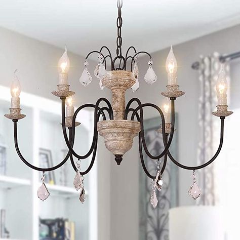 Amazon.com: OSAIRUOS Retro French Chandelier White Distressed Wood Rust Metal Arms Candle Style Chandeliers 6 Lights for Living Dining Room W27.6'' Bonus Bulbs: Home Improvement French Country Light Fixtures, Rustic Wood Chandelier, Country Light Fixtures, French Country Lighting, Wood Chandelier Rustic, French Country Chandelier, French Country Dining Room, Country Chandelier, Dining Room French