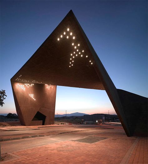 Main Entrance Gate of “Tierra Cálida” by Clavel Arquitectos | Inspiration Grid | Design Inspiration Entrance Portal, Bus Stop Design, Park Entrance, Convention Hall, Modern Gate, Guard House, Pavilion Architecture, Entrance Gate, Entrance Gates Design