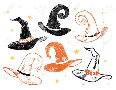 Witches Hat Doodle, Witch Hat Drawing, Orange Pencil, Hat Drawing, Witch Hats, Black And Orange, Photo Images, Drawing Challenge, Witch Hat