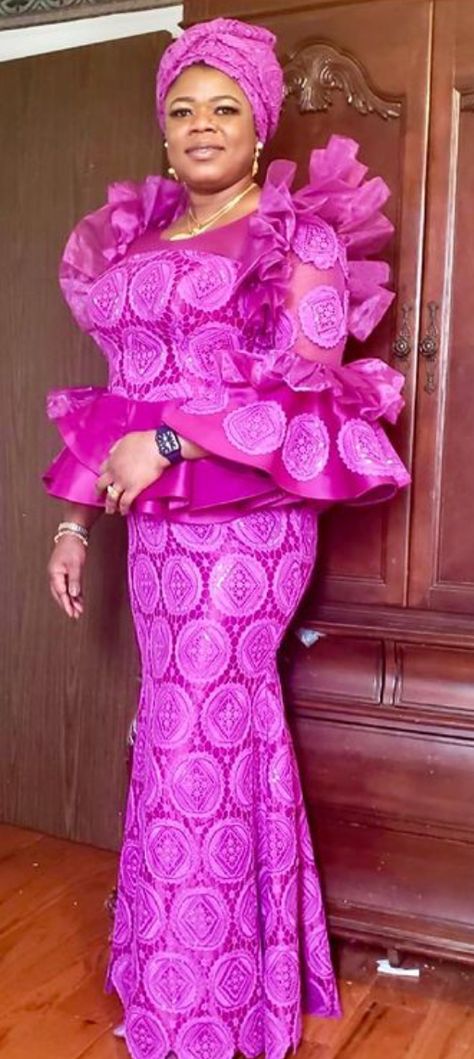 Latest Lace Gown Styles For Women, Madam Lace Gown Styles, Big Madam Lace Gown, Lace Skirt And Blouse Styles For Owambe, Madam Gown Styles, Skirt And Blouse Lace Nigeria Latest, Madam Blouse Styles, Lace Skirt And Blouse Styles, Madam Blouse