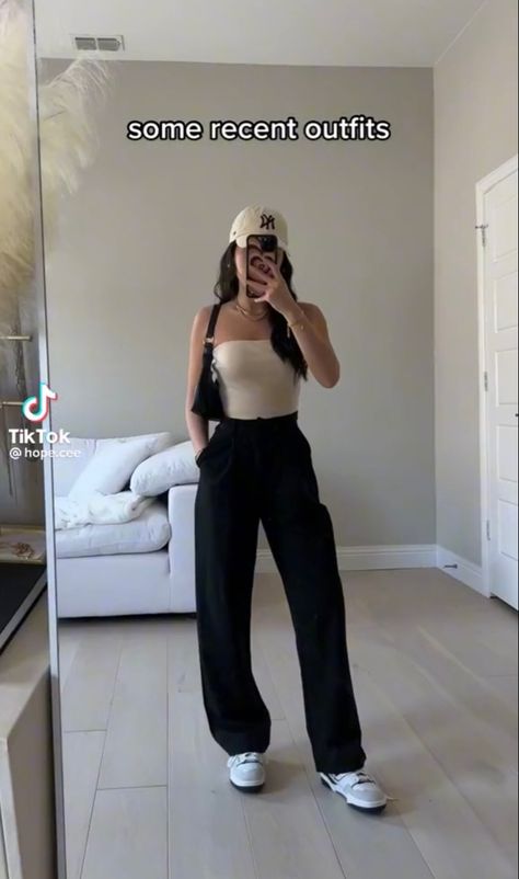 Trousers With Tube Top, Trousers And Tube Top Outfit, Casual Outfits Singapore, Tube And Trousers Outfit, Concert Outfit Chill, Tube Top And Trousers Outfit, Basic Concert Outfit Ideas, Neutral Trousers Outfit, Cute Trousers Outfits