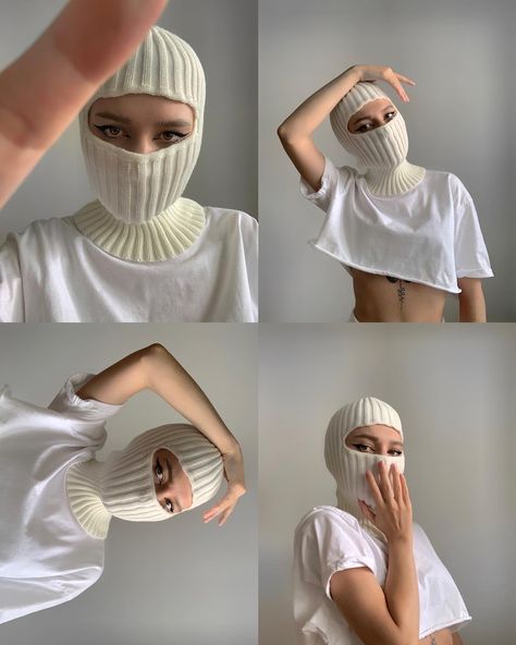 Balaclava Photoshoot, Balaclava Outfit, Balaclava Aesthetic, 70s Photoshoot, High Fashion Photoshoot, Snow Photoshoot, Business Jacket, Mask Girl, Crochet Handbags Patterns