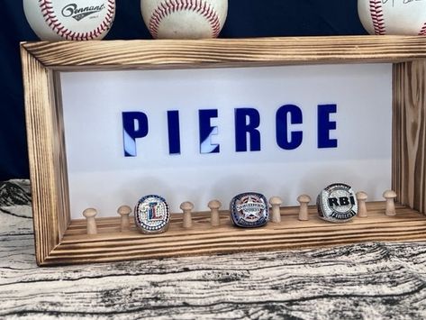 Exclusive deal alert! Desktop Ring Display with Acrylic Lettering, available for a limited time at the incredible price of $49.99 Championship Ring Display Ideas, Sports Ring Display Ideas, Ring Display Ideas, Championship Ring Display, Wooden Ring Holder, Kid Bedrooms, Woodstock Ga, Ring Display, Championship Rings