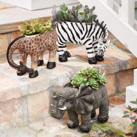 Safari Animal Planter Elephant Planters, Animal Planters, Tanah Liat, Indoor Gardens, Plant Basket, Queen Size Bed Frames, Outdoor Planters, Giraffes, Safari Animals