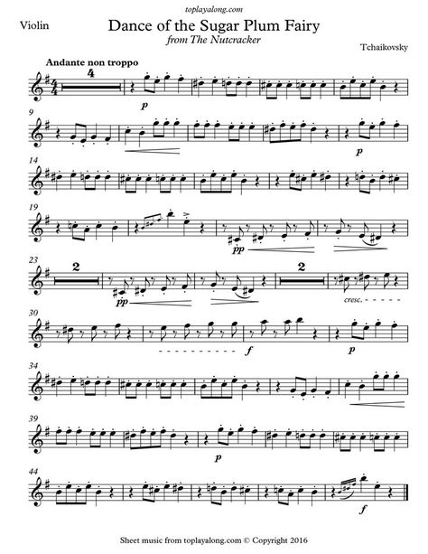 Dance of the Sugar Plum Fairy by Tchaikovsky. Free sheet music for violin. Visit toplayalong.com and get access to hundreds of scores for violin with backing tracks to playalong. Classical Music Sheets, Clarinet Sheet Music Classical, Christmas Songs Violin Sheet Music, Music Sheet Violin, Sheet Music For Violin, Violin Sheet Music Classical, Flute Sheet Music Classical, Violin Music Sheets, Flute Music Sheet