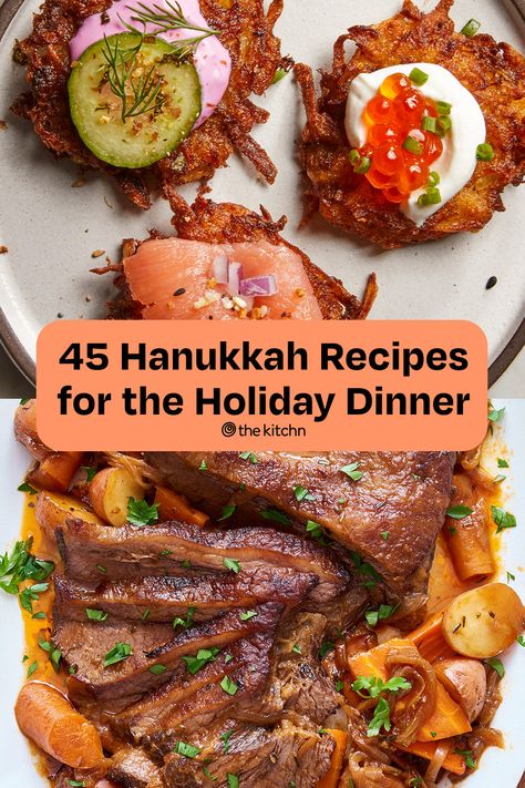 Celebrate the festival of lights with extra crispy latkes, perfectly tender brisket, buttery rugelach, and more. Hanukkah Brisket Recipes, Hanukkah Meal Ideas, Hanukkah Menu Ideas, Hannukah Recipes, Hanukkah Recipes, Hanukkah Dinner, Hanukkah Traditions, Tender Brisket, Slow Cooker Brisket