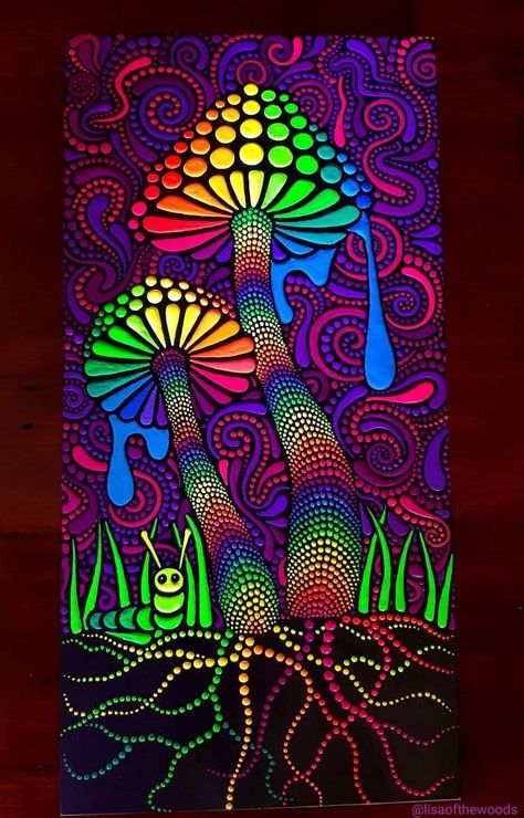 Trippy Nature Drawing, Psychadelic Art Drawing, Trippy Crafts Diy Art Projects, Mushroom Dot Art, Trippie Paintings Ideas, Mushroom Aesthetic Art Trippy, Hongos Art, Trippy Flower Painting, Shroom Painting