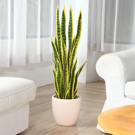 Sansevieria Decor, Faux Snake Plant, Plants For Home Garden, Plant For Indoor, Indoor Plants Styling, Plant Styling, Japandi Living, Sansevieria Trifasciata, Plant Aesthetic