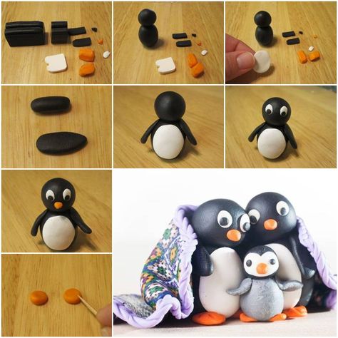 How To Make Cute Polymer Clay Penguin step by step DIY tutorial instructions Clay Crafts For Kids, Polymer Clay Figures, Polymer Clay Ornaments, Polymer Clay Christmas, Polymer Clay Diy, Polymer Clay Animals, Cute Polymer Clay, Clay Animals, Clay Ornaments