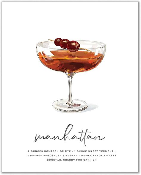 Amazon.com: Manhattan Cocktail Wall Art - MIX & MATCH Bar Cart Decor - Illustrated Alcohol Posters with Cocktail Recipes - Bar Wall Art Cocktail Posters - Gifts for Men - 8x10 UNFRAMED: Posters & Prints Alcohol Posters, Manhattan Cocktail Recipe, Cocktail Posters, Alcohol Poster, Cocktail Wall Art, Art Cocktail, Cocktail Wall, Manhattan Cocktail, Bar Wall Art