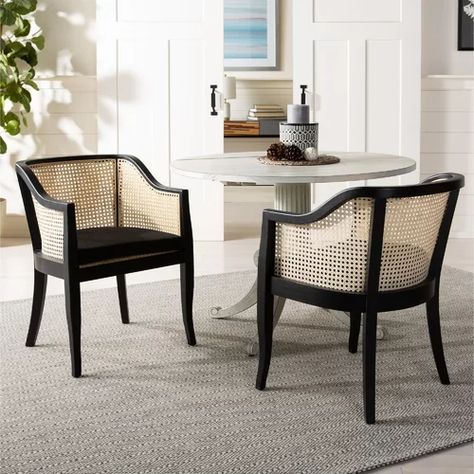 Corrigan Studio Bostic Upholstered Dining Chair & Reviews | Wayfair.ca Cane Dining Chairs, Mismatched Dining Chairs, Farmhouse Dining Chairs, Cane Dining Chair, White Dining Chairs, Solid Wood Dining Chairs, Black Cushions, Plywood Furniture, Chair Style