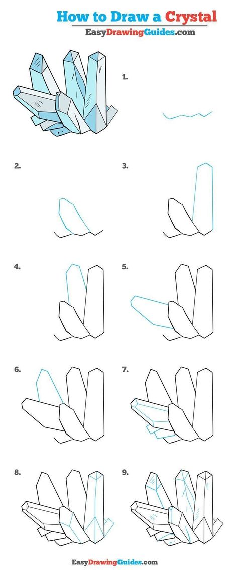 Learn How to Draw Crystals: Easy Step-by-Step Drawing Tutorial for Kids and Beginners. #Crystals #drawingtutorial #easydrawing See the full tutorial at https://easydrawingguides.com/how-to-draw-crystals-really-easy-drawing-tutorial/. #AwesomeDrawings Draw Crystals, Step By Step Sketches, Drawing Steps, Arte Doodle, Crystal Drawing, Drawing Tutorials For Beginners, Easy Drawing Tutorial, Drawing Tutorials For Kids, Drawing Faces