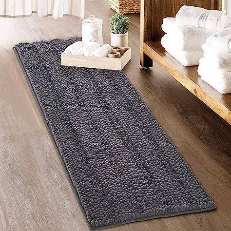 Large Bathroom Rugs, Grey Bath Mat, Grey Bath, Door Way, Farmhouse Flooring, Grey Baths, Large Bathroom, Toilet Door, Hot Melt Adhesive