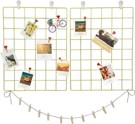 Amazon.com : gold wall grid Wire Board, Wall Grid, Grid Wall, Grid Panel, Photo Wall Decor, Wooden Clothespins, Wall Organizer, Board Wall, Photo Grid