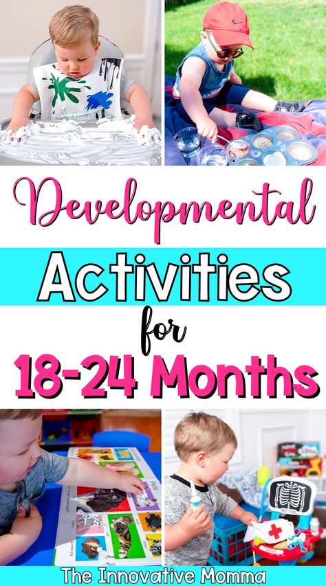 Looking for some fun activities for toddlers ages 18-24 months? In this video, I'm sharing 12 FUN and EASY activities that will help support your 18-24-month-old's developmetal milestones. These toddler activities are SUPER simple to set up and will have your child learning and exploring through play! #18months #24months #toddleractivities Fun Activities For 20 Month Olds, Indoor Activities For 20 Month Old, Activities For 22 Month Old Toddlers, 21 Months Old Activities, Learning Activities For 20 Month Olds, Sensory Activities For 12-24 Months, Learning Activities For 18month Old, Crafts For 19 Month Old, Activities For 24 Month Old