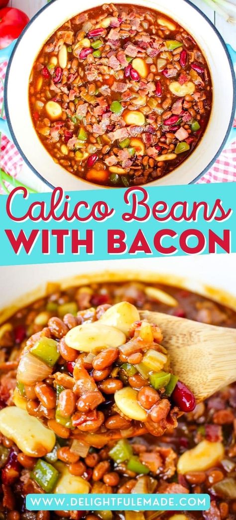 Calico Beans Recipe Calico Baked Beans, Calico Beans Recipe, Honey Bbq Sauce Recipe, Bean Bowls, Canned Beans Recipe, Calico Beans, Magical Fruit, Burger Side Dishes, Bbq Sauce Ingredients