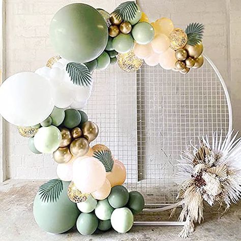 Sage Green Balloon Garland, Sage Green Balloons, Green Balloon Garland, Wedding Anniversary Party Decorations, Deco Ballon, Balloon Arch Kit, Gold Confetti Balloons, Round Balloons, Metallic Balloons