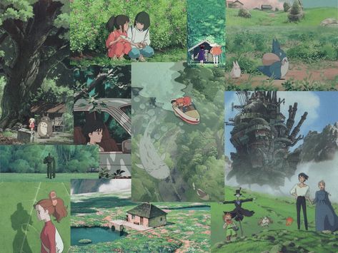 Studio Ghibli wallpaper, green aesthetic Ghibli Wallpaper Green, Aesthetic Studio Ghibli Wallpaper Desktop, Studio Ghibli Computer Wallpaper, Studio Ghibli Wallpaper Pc, Green Ghibli, Green Room Aesthetic, Ghibli Green, Ghibli Wallpapers, Aesthetic Ghibli