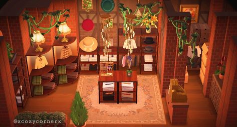 Animal Crossing Clothing Shop Ideas, Acnh Clothes Shop Ideas Hhp, Animal Crossing Apparel Shop Design, Acnh Clothes Store Ideas, Acnh Clothing Shop Ideas, Acnh Paradise Planning Apparel Shop, Acnh Apparel Store, Clothes Shop Animal Crossing, Apparel Store Acnh