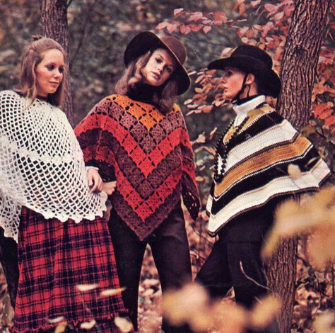 Mod 70s 'Ponchos Defined' Knit and Crochet Patterns Hat, Skirt, Coat  and 6 Ponchos