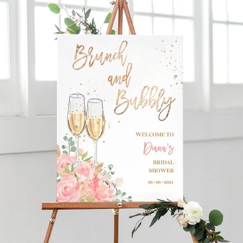 Blush Brunch and Bubbly Bridal Shower Welcome Sign Template - Printable Champagne Party Decor, Editable Pink Floral Welcome Poster, SUGAR Bubbly Bridal Shower Theme, Bridal Shower Brunch Signs, Bridal Shower Brunch And Bubbly Theme, Champagne Pink Party Decorations, Bubbly Themed Bridal Shower Ideas, Bubbles And Brunch Bridal, Bridal Shower Bubbly Theme, Bubbly And Brunch Bridal Shower Ideas, Bubbly Brunch Bridal Shower Decor