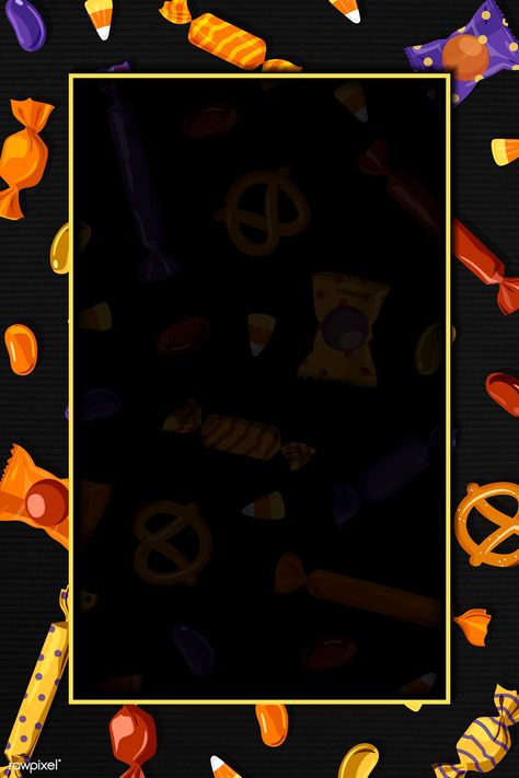 Gold frame on candy pattern black background vector | free image by rawpixel.com / Aew October Background, Halloween Typography, Halloween Frame, Candle Pattern, Scary Backgrounds, Candy Pattern, Background Halloween, Halloween Layout, Spa Box