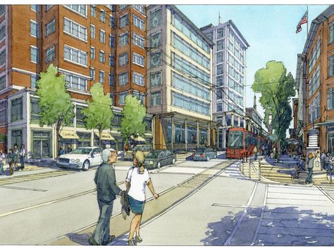 Omaha employers put muscle behind shared vision of midtown, including long-desired streetcar | Omaha Metro | omaha.com Nottingham Castle, New Urbanism, Mixed Use Development, Mix Use Building, Public Private Partnership, Walking Routes, City Illustration, Site Plan, Architecture Sketch