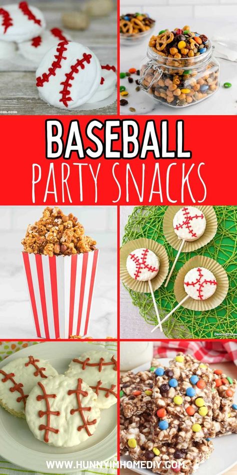 Looking for fun summer party ideas? You have to check out these amazing baseball snacks for kids! From cute ball themed team treats to delicious game inspired party food, all your kids teammates will love these delicious recipes. They're perfect for filling up after the big game or serving at a baseball themed party this summer. Baseball Picnic Food Ideas, Baseball Party Food Appetizers, Softball Party Food Ideas, Softball Tournament Snacks, Sports Team Snack Ideas, Baseball Tailgate Food Ideas, Baseball Potluck Ideas, Baseball Tournament Snacks, Baseball Themed Desserts