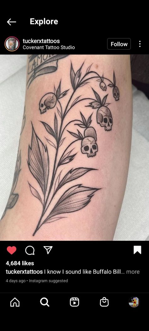 Skull Plant Tattoo, Plant Tattoo, Skeleton, Flowers