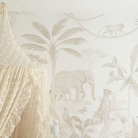 Munks and Me on Instagram: "Calming, neutral spaces are just a dream. ✨  We love how this nursery turned out! @athomewithnumberten🤍🐘" Safari Wallpaper, Just A Dream, Nursery Room Design, Safari Jungle, Jungle Wallpaper, Neutral Nursery, Nursery Wallpaper, Wallpaper Collection