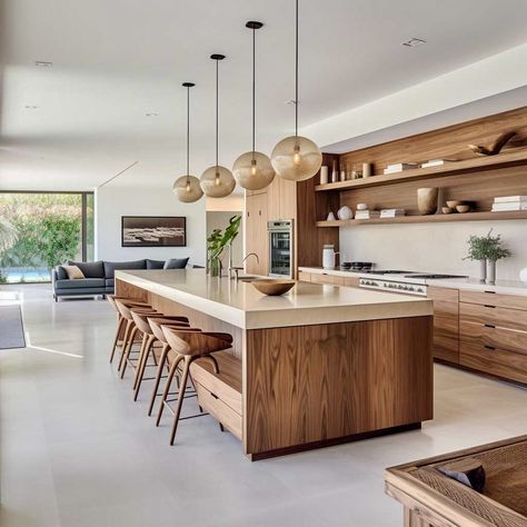 Kitchen Design Open Concept, Modern Kitchen Design White, Open Plan Kitchen Diner, Kitchen Design White, Desain Pantry, Dream Kitchens Design, Kitchen Design Modern White, Kitchen Design Open, Mid Century Modern Kitchen