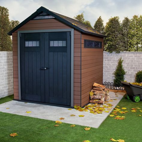 Duramax Woodside Vinyl Shed - 8 x 6 ft. Garbage Shed, Plastic Storage Sheds, Outdoor Shed, Storage Outdoor, Building A Garage, Wood Storage Sheds, Backyard Storage, Doors Makeover, Metal Storage Sheds