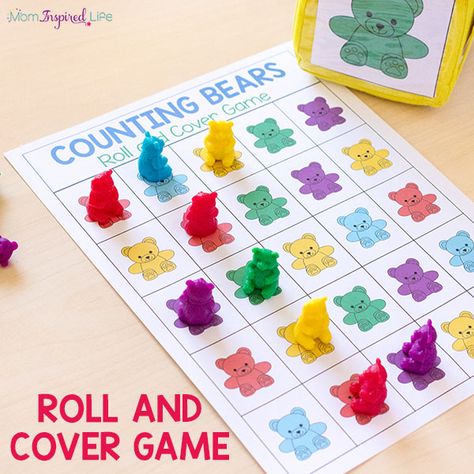 Teddy bear counters roll and cover math game! Counting Bear Activities Free Printables, Teddy Bear Counters Activities, Counting Bear Activities, Numeracy Preschool, Teddy Games, Colour Activities, Math Counters, Bears Preschool, Roll And Cover