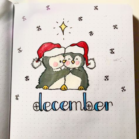 December Easy Drawings, Bulett Journal Page Ideas December, December Journal Ideas Cover, December Journal Page, December Bujo Cover Page, Bullet Journal December Cover, Bullet Journal Ideas December, December Clipart, Journal For December