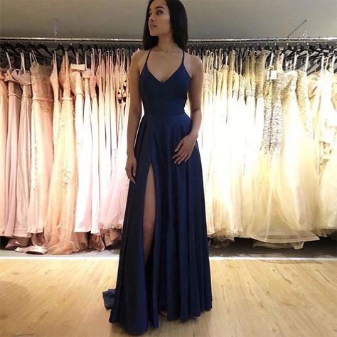 Navy Blue Floor Length Dress, Navy Blue Dresses Formal, Prom Dresses For Small Chest, Dark Blue Dress Prom, Blue Simple Prom Dress, Navy Blue Formal Dress Long, Midnight Blue Dresses, Dark Blue Prom Dress Long, Prom Dresses Dark Blue