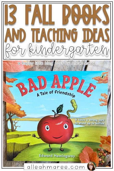 Fall Season Kindergarten, Picture Books For Kindergarten, Read Alouds For Preschoolers, Fall Books Kindergarten, Apple Read Alouds Kindergarten, Kindergarten Fall Books And Activities, Kindergarten Lessons With Books, First Day Of Fall Kindergarten Activities, Fall Book Activities Preschool