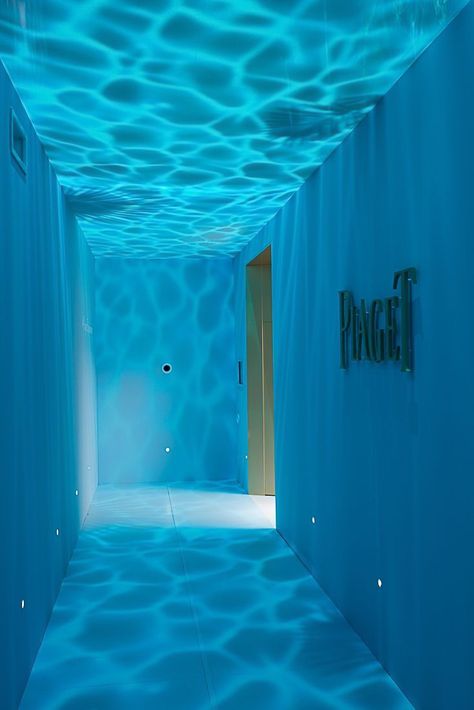 Sea Exhibition Design, Aquatic Interior Design, Water Exhibition Design, Ocean Art Installation, Underwater Hallway, Water Set Design, Water Interior Design, Ocean Exhibition, Underwater Library