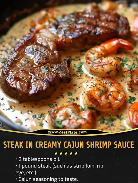 My Home Made Recipe | A delightful beef steak paired with a rich and creamy sauce infused with Cajun-seasoned shrimp | Facebook Jerk Steak And Shrimp Over Yellow Rice, Steak And Shrimp Recipes, Jerk Steak, Chili Cheese Dog Recipe, Seasoned Shrimp, Steak Shrimp, Steak Dinners, Cajun Sauce, Shrimp Fajitas