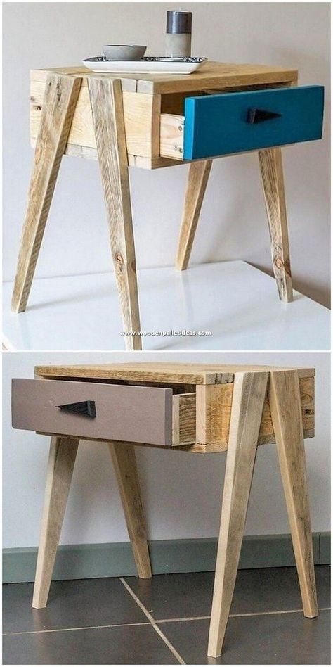 Diy Side Tables, Pallet Night Stands, Wooden Table Diy, Recycled Wood Projects, Pallet Side Table, Diy Wood Pallet, Diy Side Table, Wooden Pallet Furniture, Wooden Pallet Projects