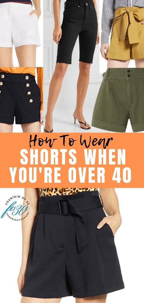 Here's how to wear shorts when you're over 40. #fashion #summerfashion #shorts #howtostyle 2023 Summer Fashion Trends Shorts, Shorts For Summer 2023, Work Shorts Women, Women Black Shorts Outfit, Dressy Shorts Outfits Women Over 40, Dressed Up Shorts Outfit, How To Wear High Waisted Shorts, Shorts Outfits Women Over 40 Over 50, How To Wear Shorts Over 40